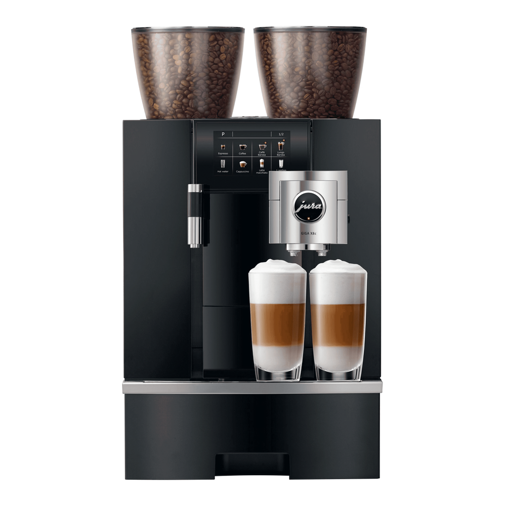 JURA GIGA X8c – de beste volautomatische koffiemachine voor professioneel gebruik, met nieuw binnenwerk, robuuste combi-uitloop en intuïtieve touch display. Inclusief gratis dealerpakket.