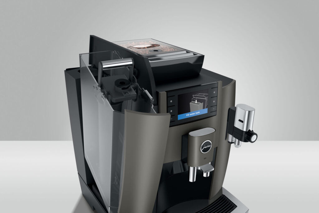 JURA W8 Dark Inox koffiemachine - De beste volautomatische koffiemachine met 17 koffiespecialiteiten, Professional Aroma Grinder en Pulse Extraction Process voor optimale koffieprestaties.