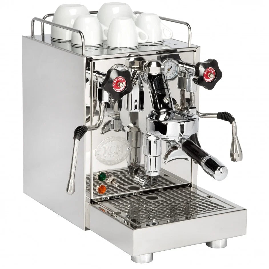 ECM Mechanika Slim pistonmachine, ideaal voor compacte keukens en stadsappartementen. Slank ontwerp met warmtewisselaar en geavanceerde functies zoals selecteerbare temperaturen en eco-modus.
